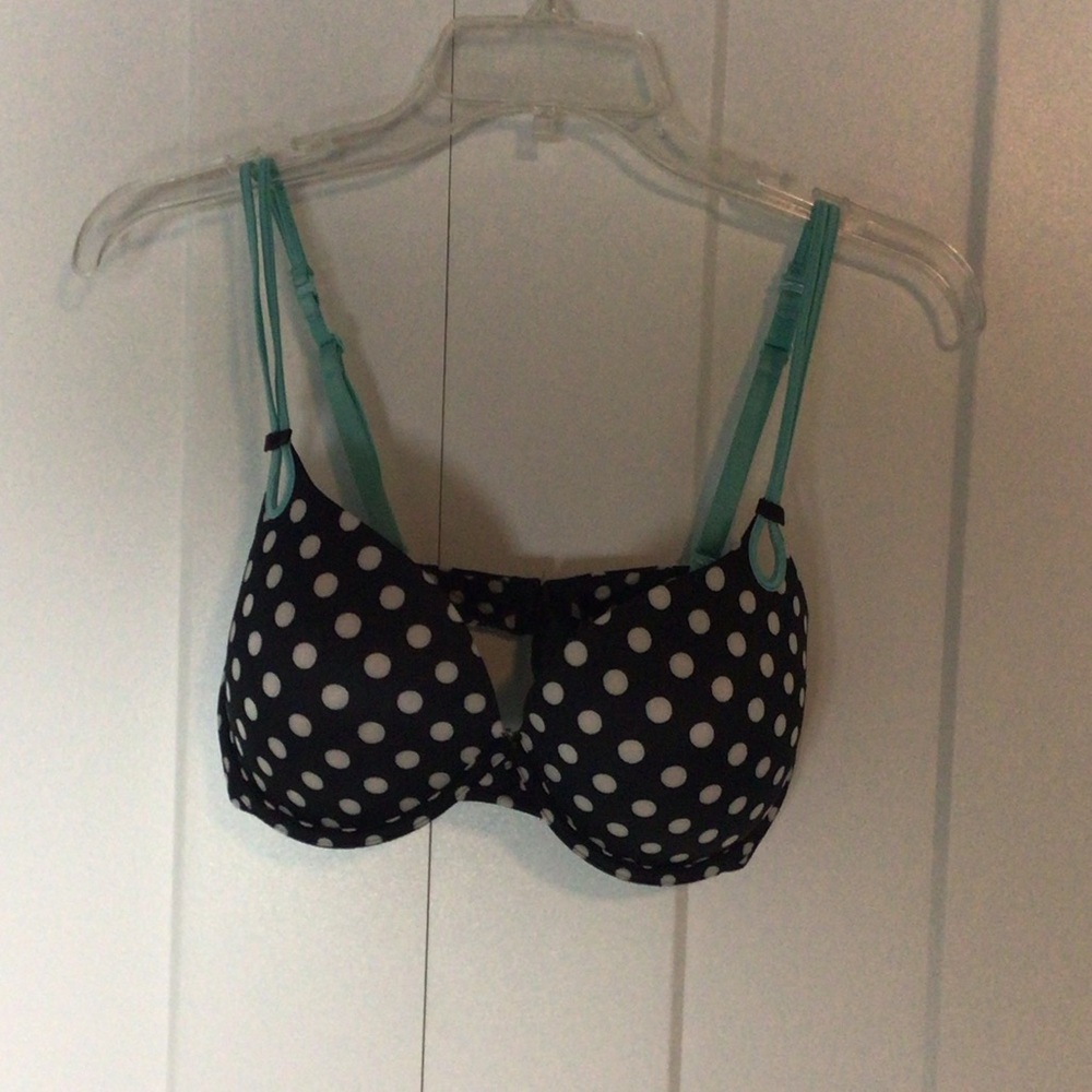 Victoria's Secret Black Polka Dot Bra with Teal Straps